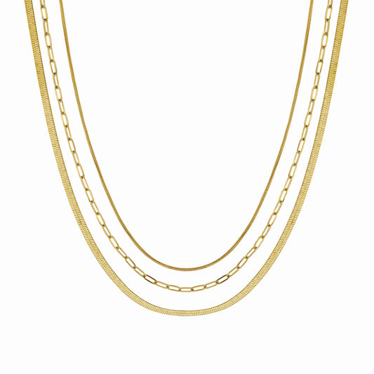 Waterproof Gold Triple Paperclip Necklace