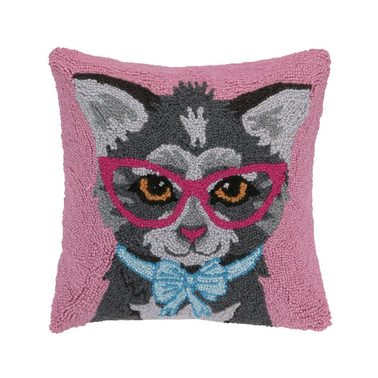 Cat w/ Eye Glasses and Bow Hook Pillow