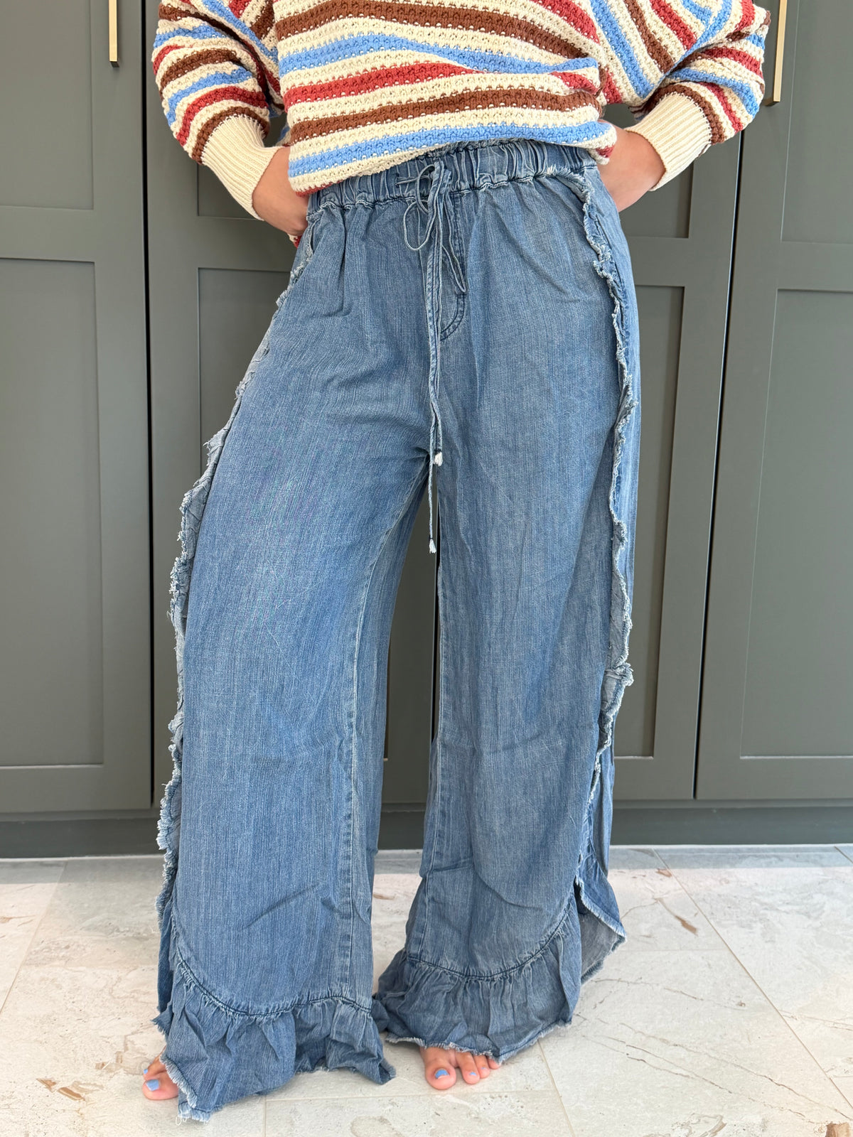 Flared Denim Soft Pants-TGB