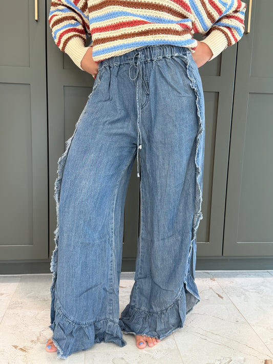 Flared Denim Soft Pants-TGB