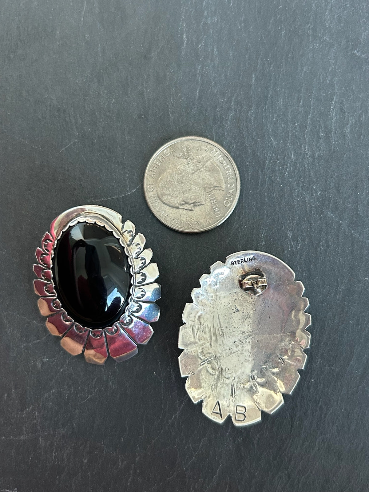 Native Made Black Onyx & Sterling Silver Earrings - TGBJ