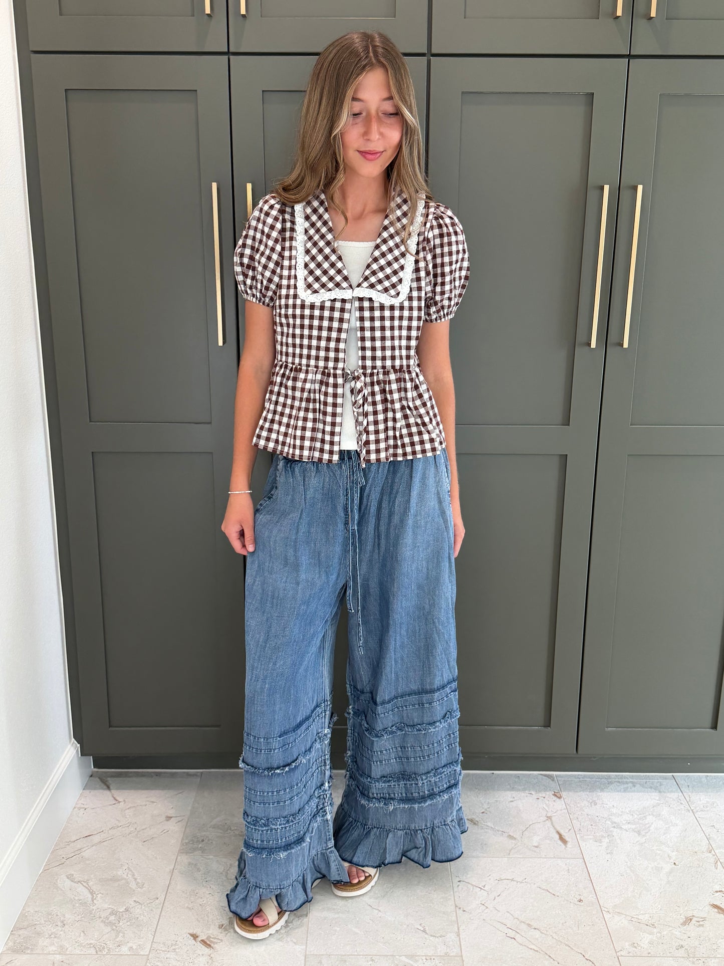 Flared Ruffle Hem Pants-TGB
