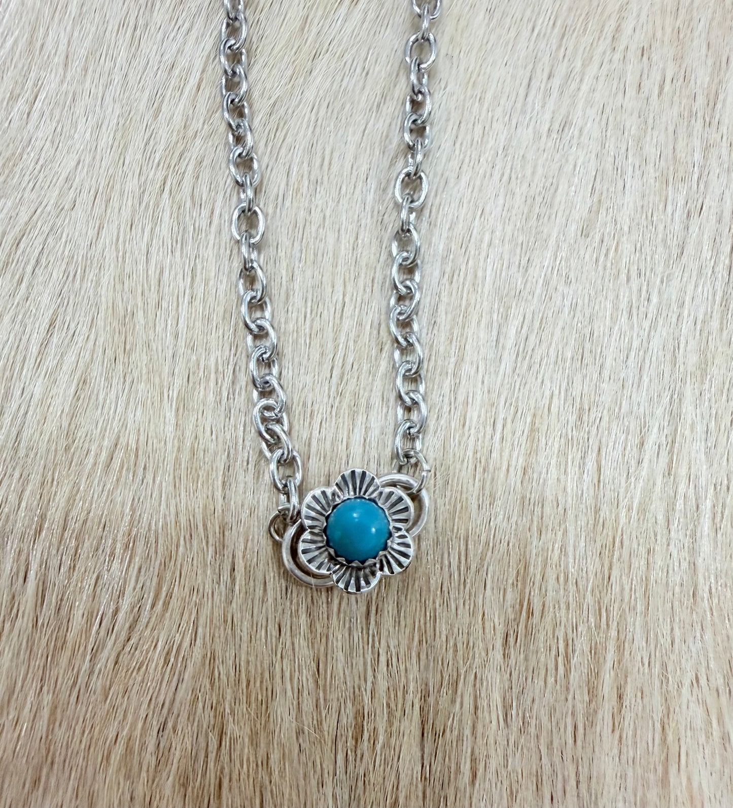 Sterling Silver Turquoise Flower Necklace-TGB