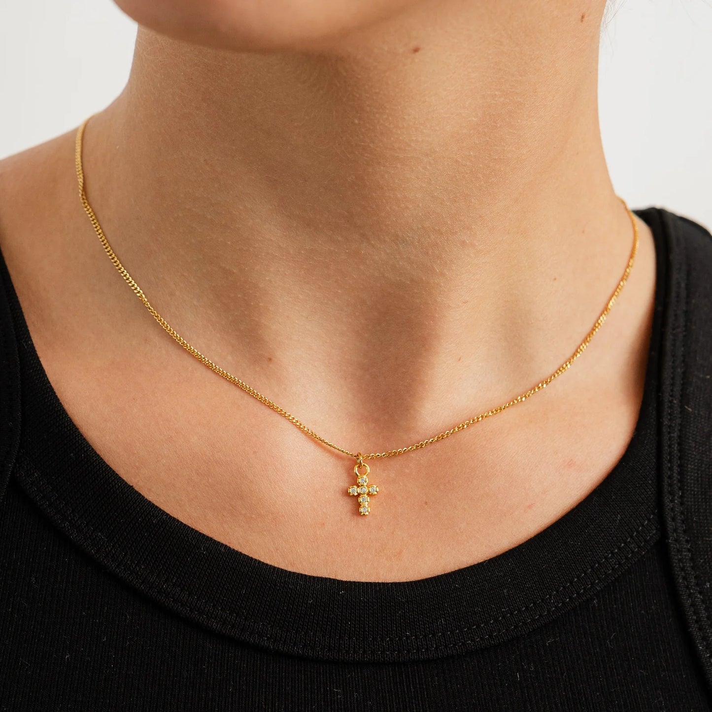 Gold Dainty Diamond Cross Pendant Necklace