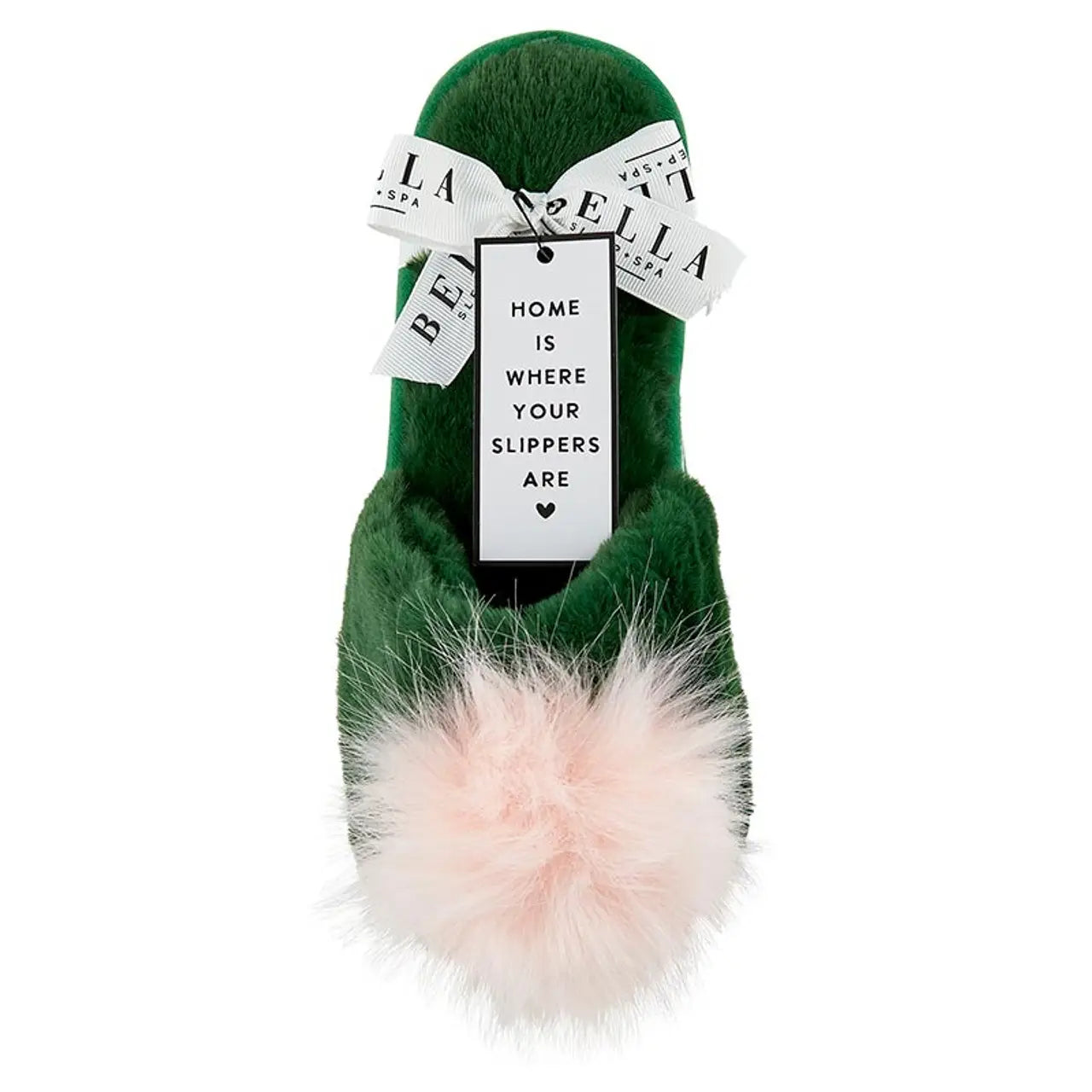 Green Plush Slippers with Pom Pom