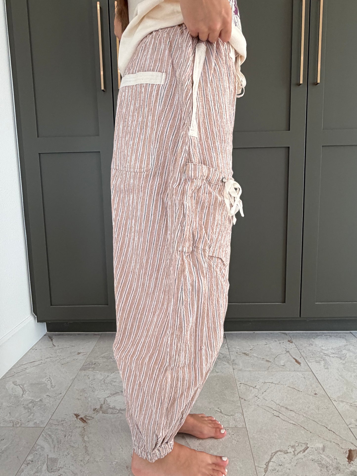 Oatmeal Striped Joggers-TGB