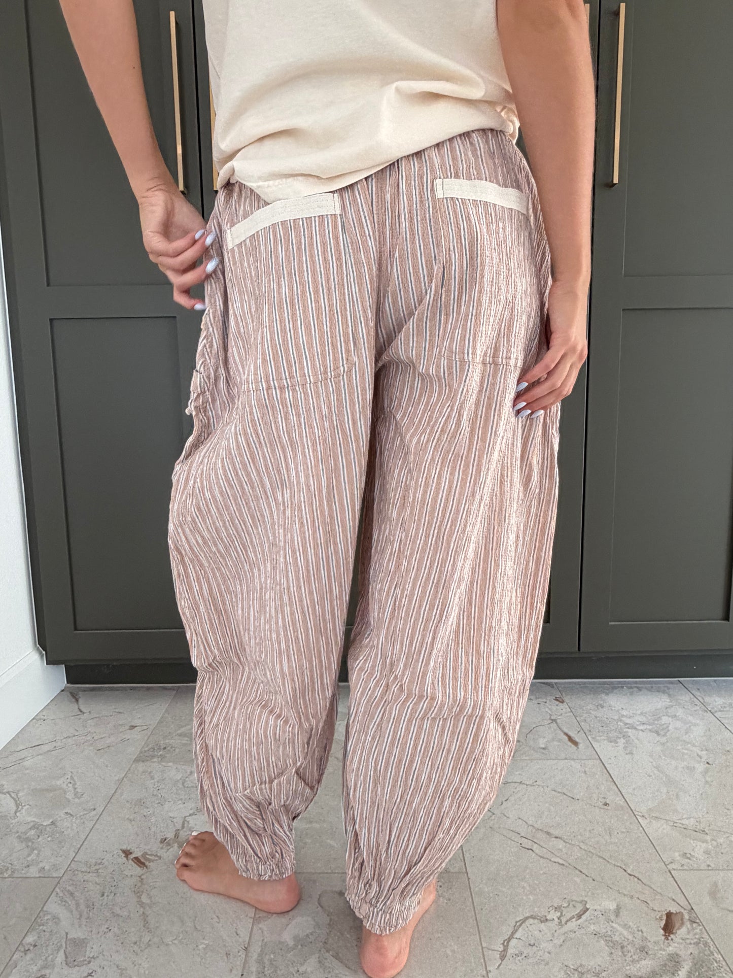 Oatmeal Striped Joggers-TGB