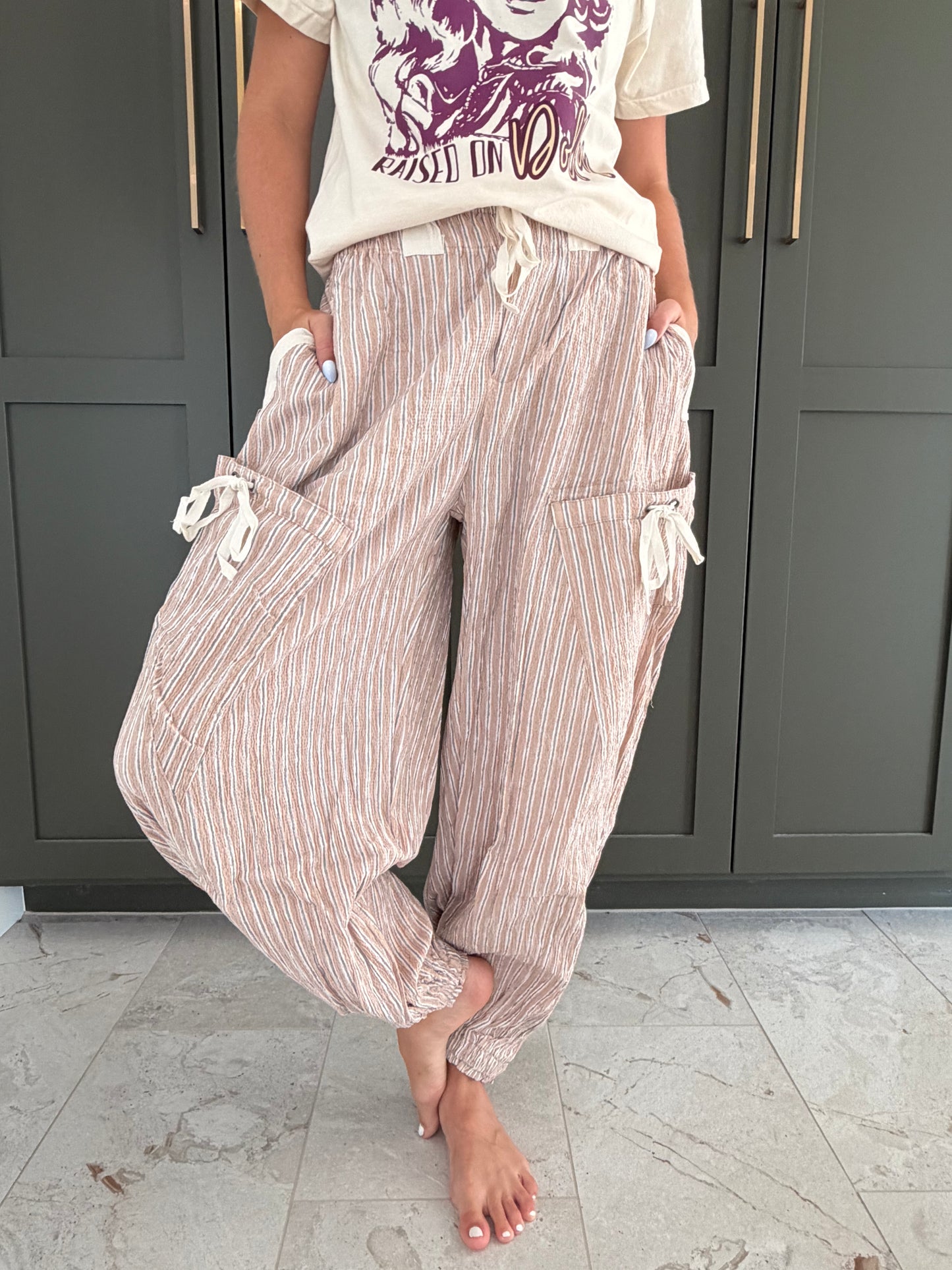Oatmeal Striped Joggers-TGB