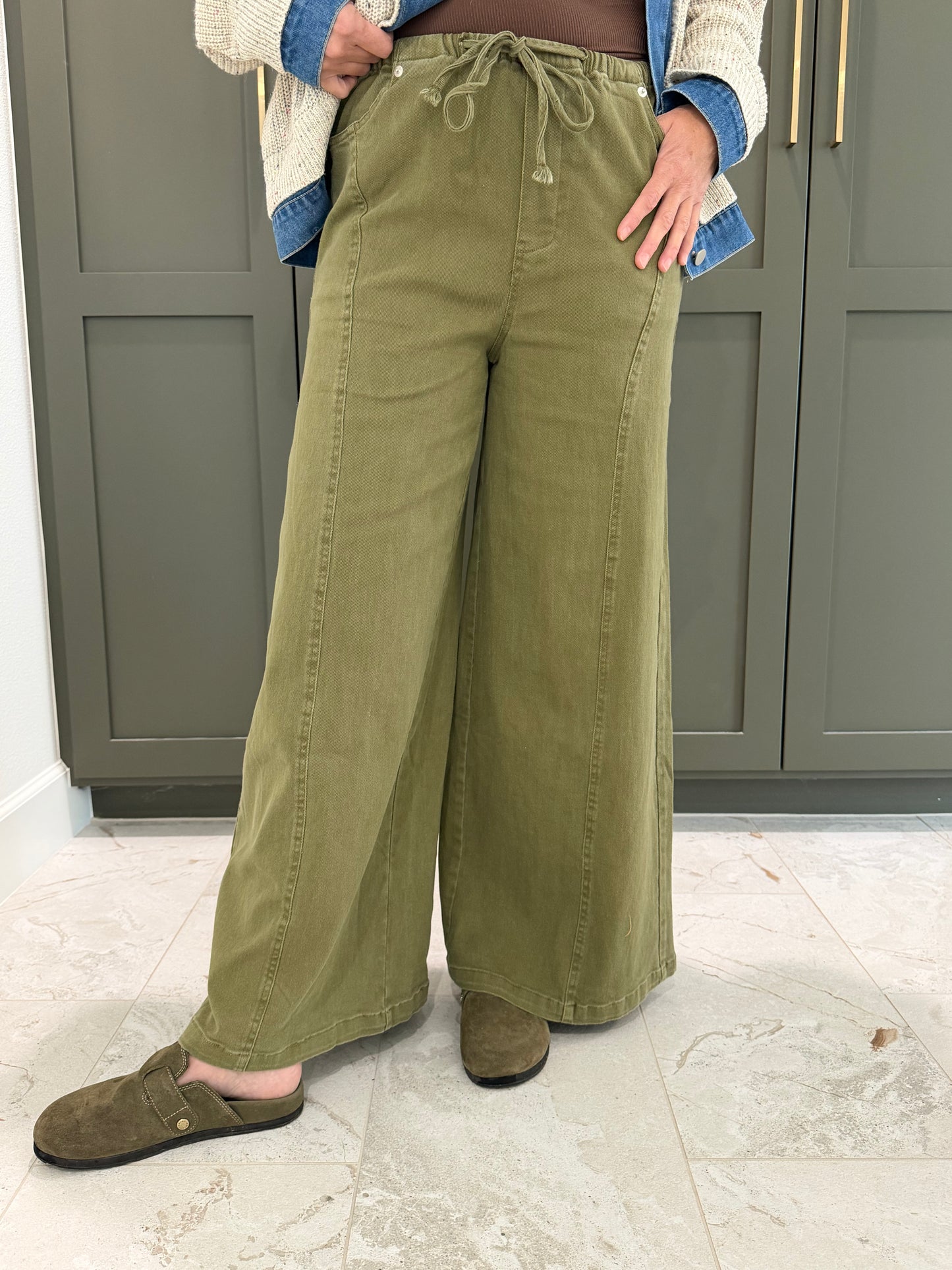 Green Wide Leg Pants-TGB