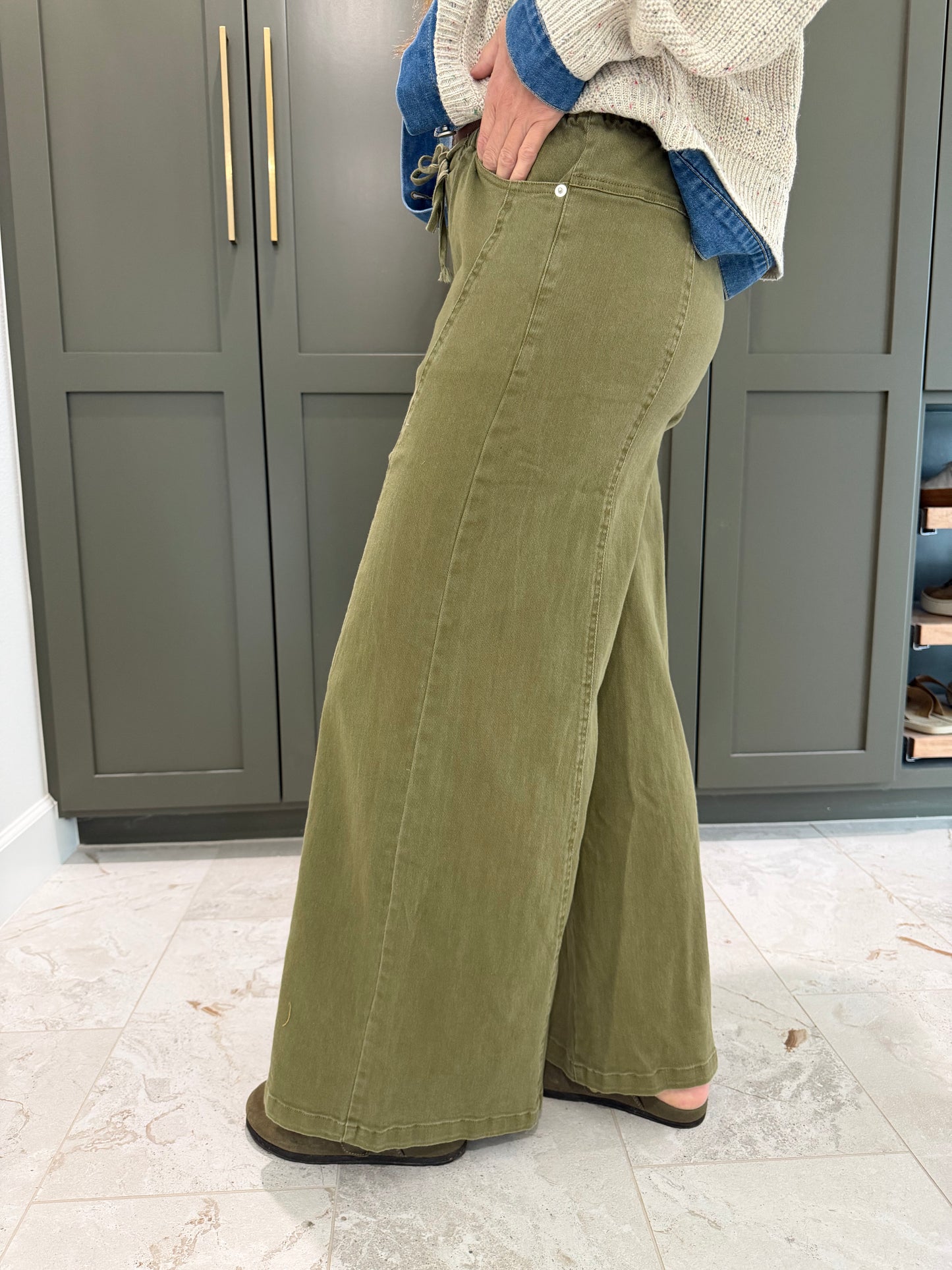 Green Wide Leg Pants-TGB
