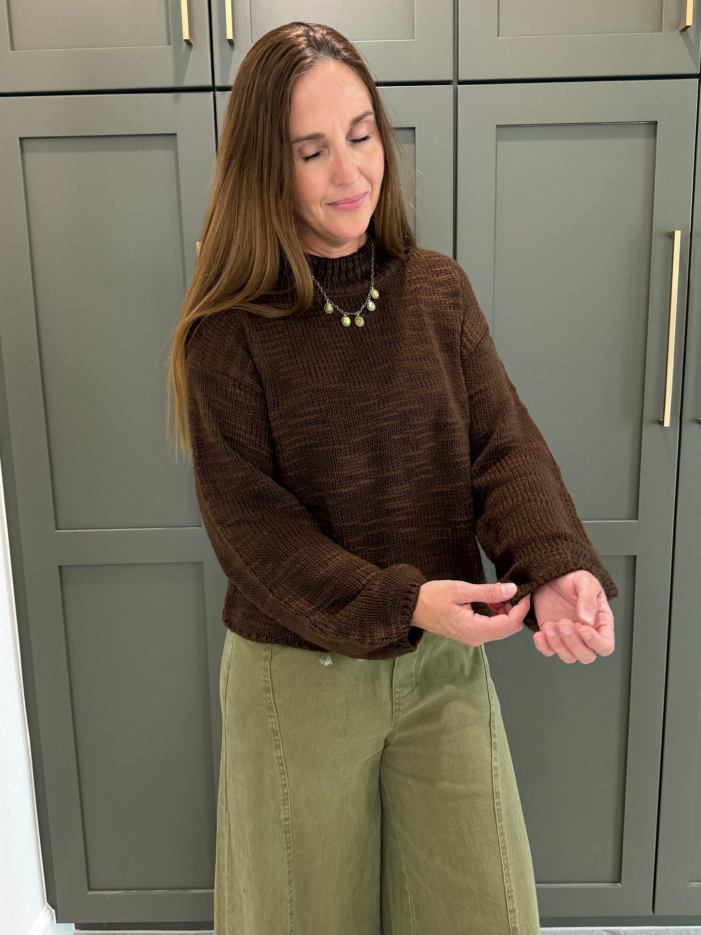 Brown Marled Knit Lightweight Sweater-TGB