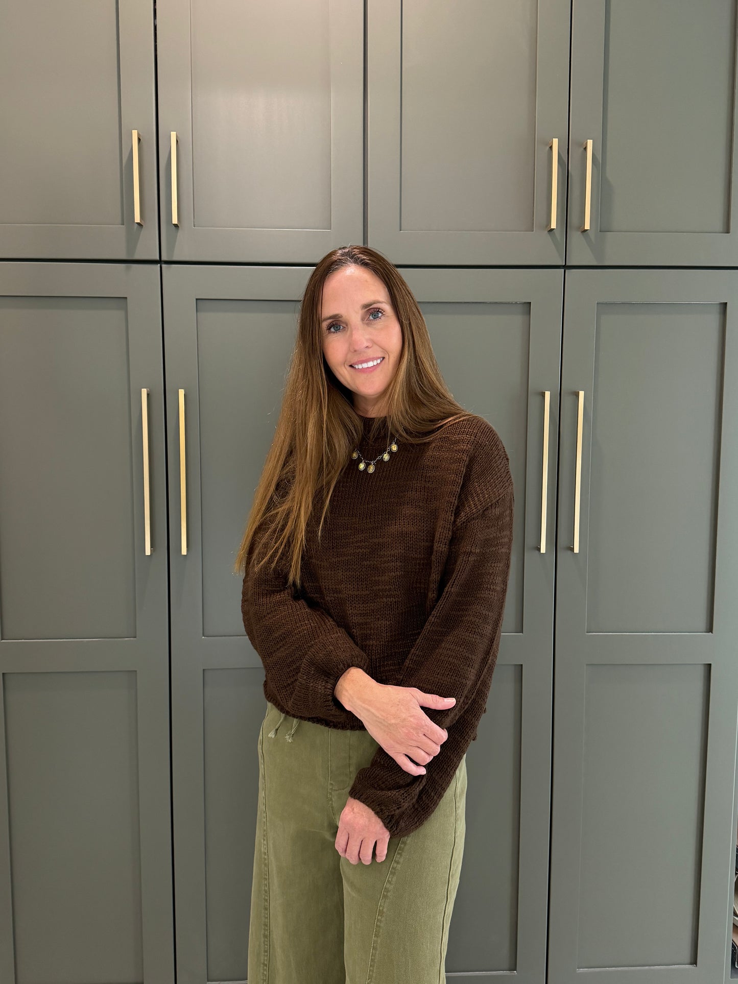 Brown Marled Knit Lightweight Sweater-TGB