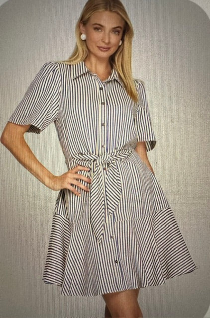 Front Tie Striped Mini Dress With Pockets