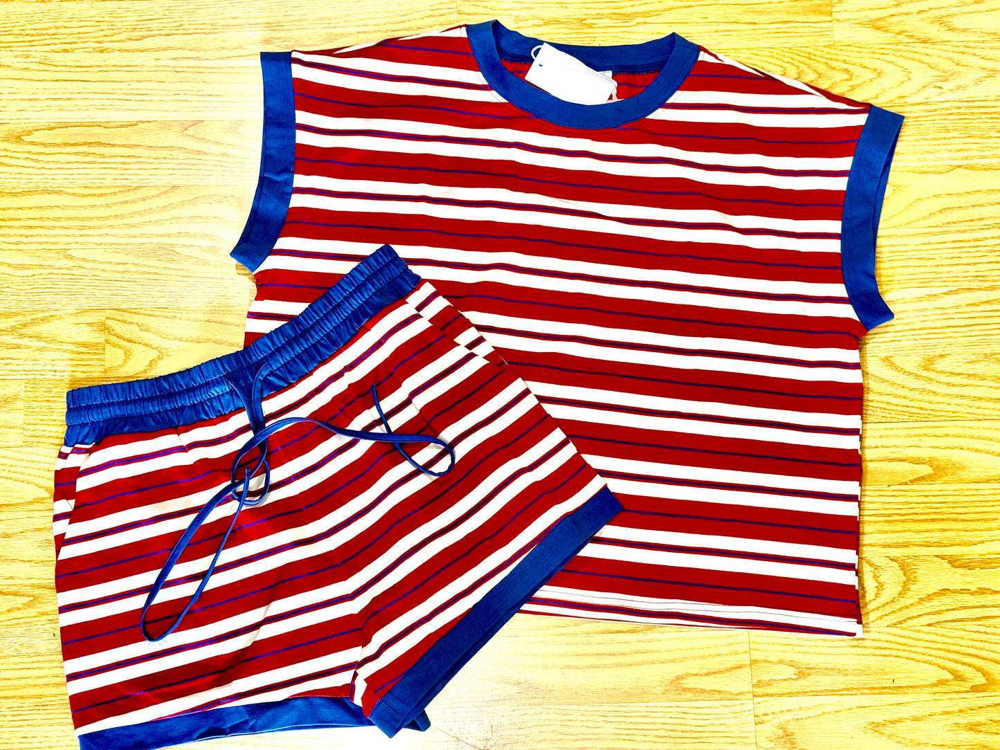 American Striped Short/Lounge Set Red Combo