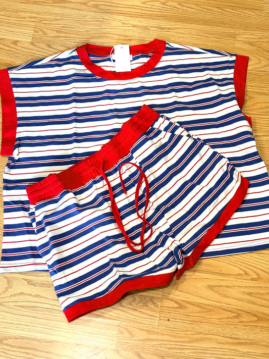 Americana Blue Stripe Short/Lounge Set