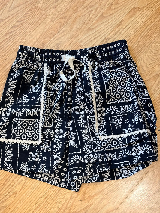 Bandana Patchwork Shorts Black