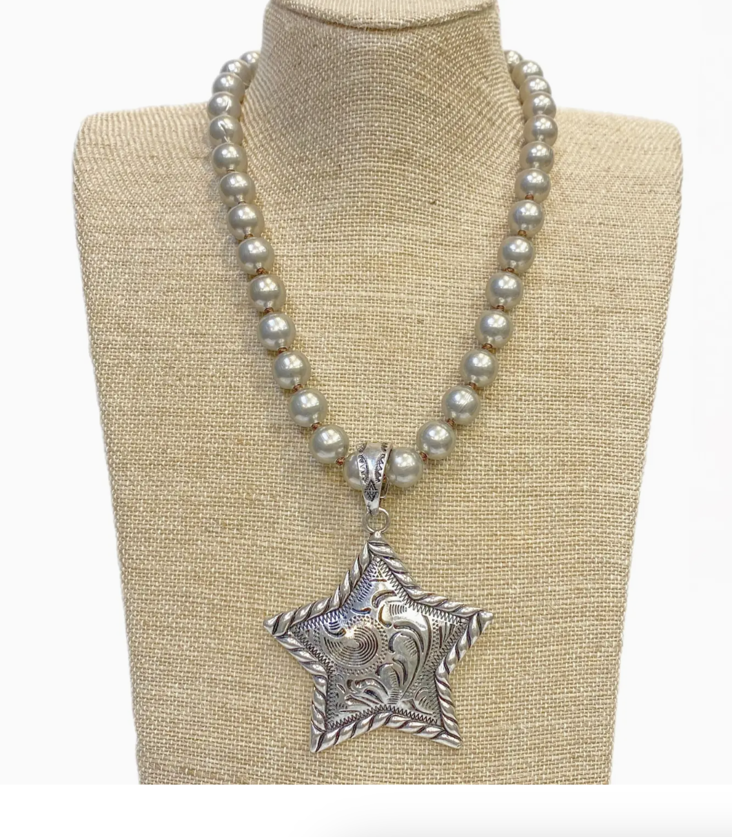 Silver Metal Star  On Faux Navajo Pearl Necklace