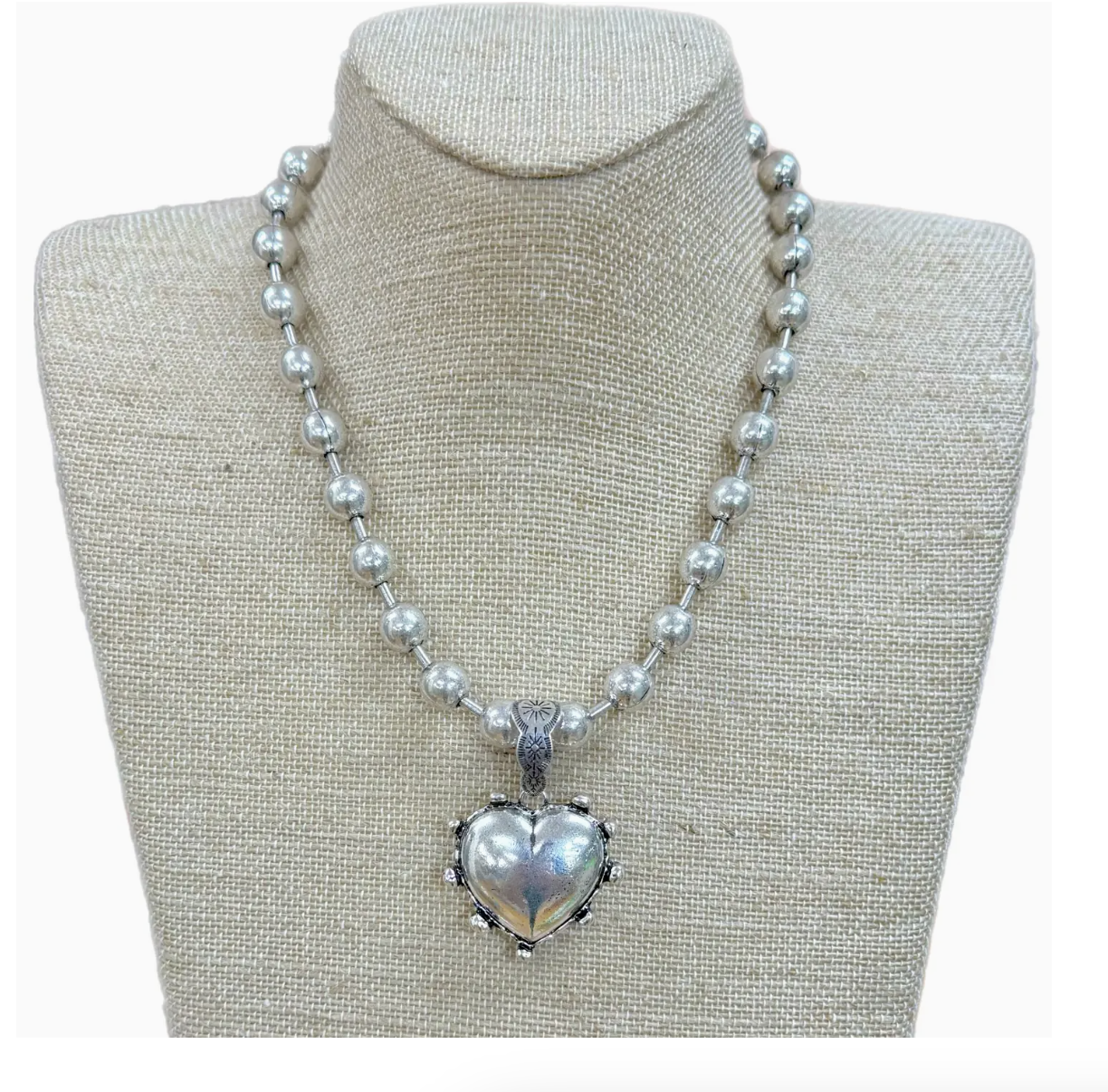 Ball Chain Puff Heart Necklace