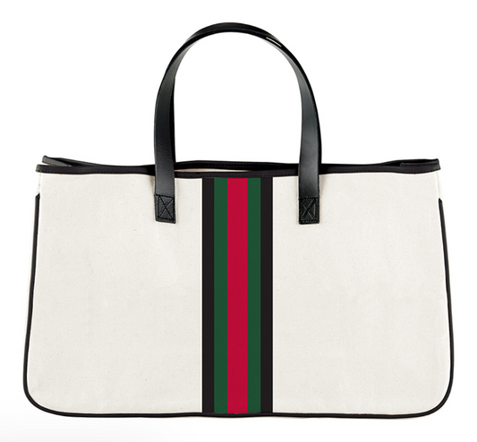 Racer Stripe Canvas Tote - Natural + Red Stripes