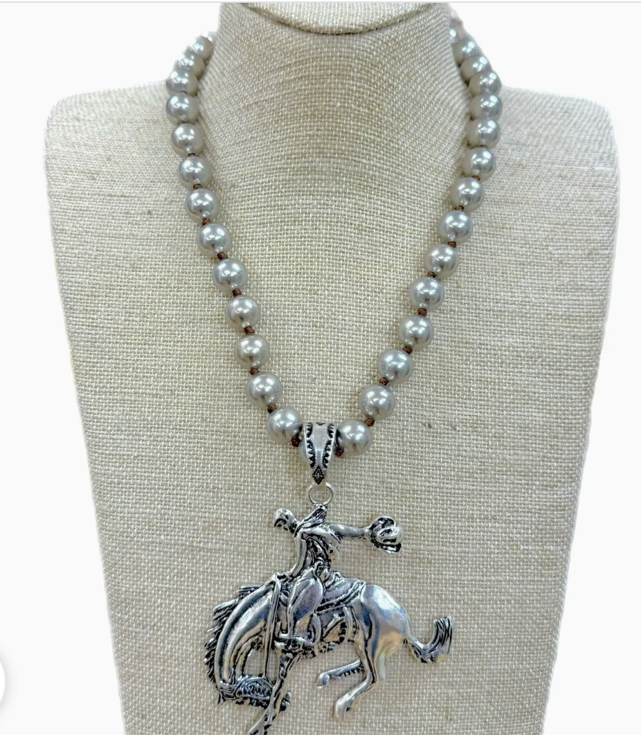 Bronc Rider Pendant On Faux Navajo Pearl Necklace