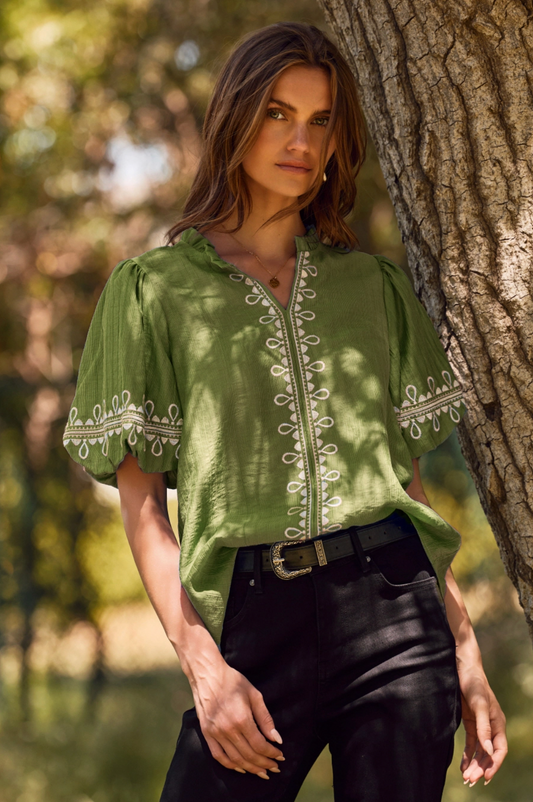 Olive Sophia Bubble Embroidered Sleeve
