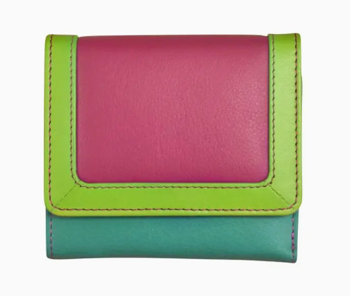 Leather Color Block Tri-Fold Wallet