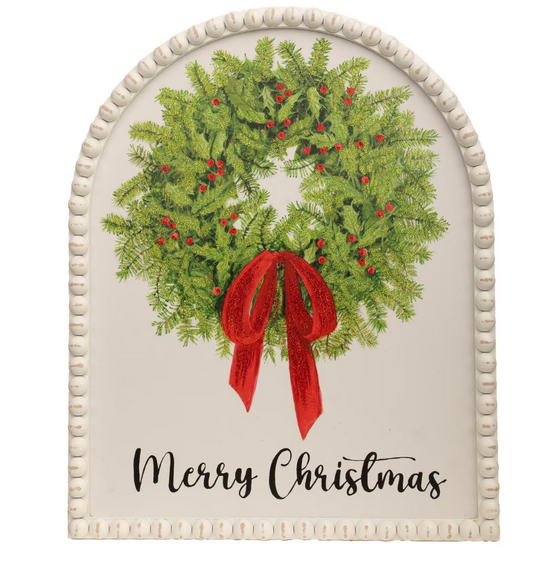 Merry Christmas Framed Wreath Print (Wood)