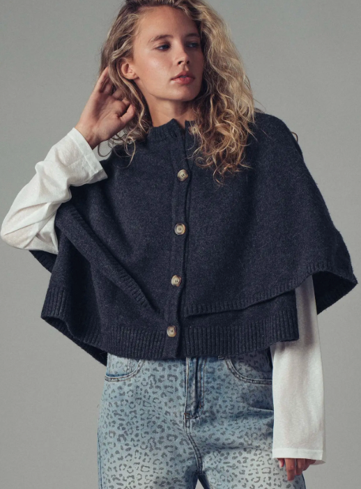 Button-Front Sweater Cape