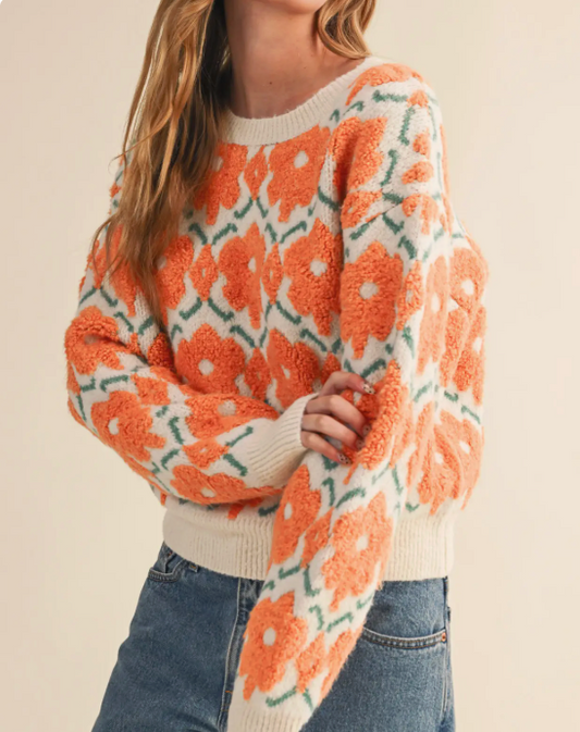 Fuzzy Texture Floral Sweater