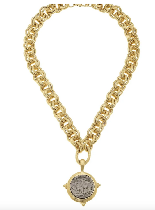 Gold/Silver Buffalo Head Nickel Chain Necklace