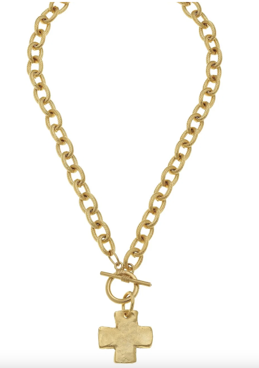 Hand Cast Gold Cross Toggle Necklace