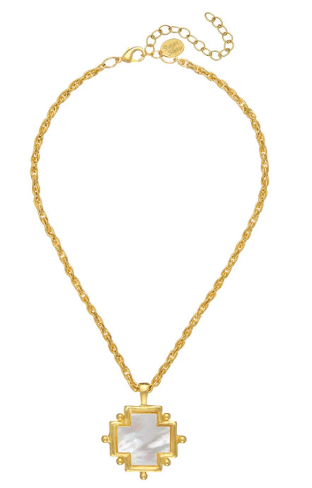3874LG Susan Shaw Handcast Gold Cross W/ MOP on 30" Gold Chain Necklace