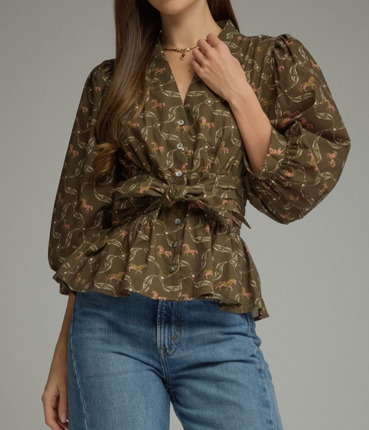 Olive Corene Horse Print Top/Blouse