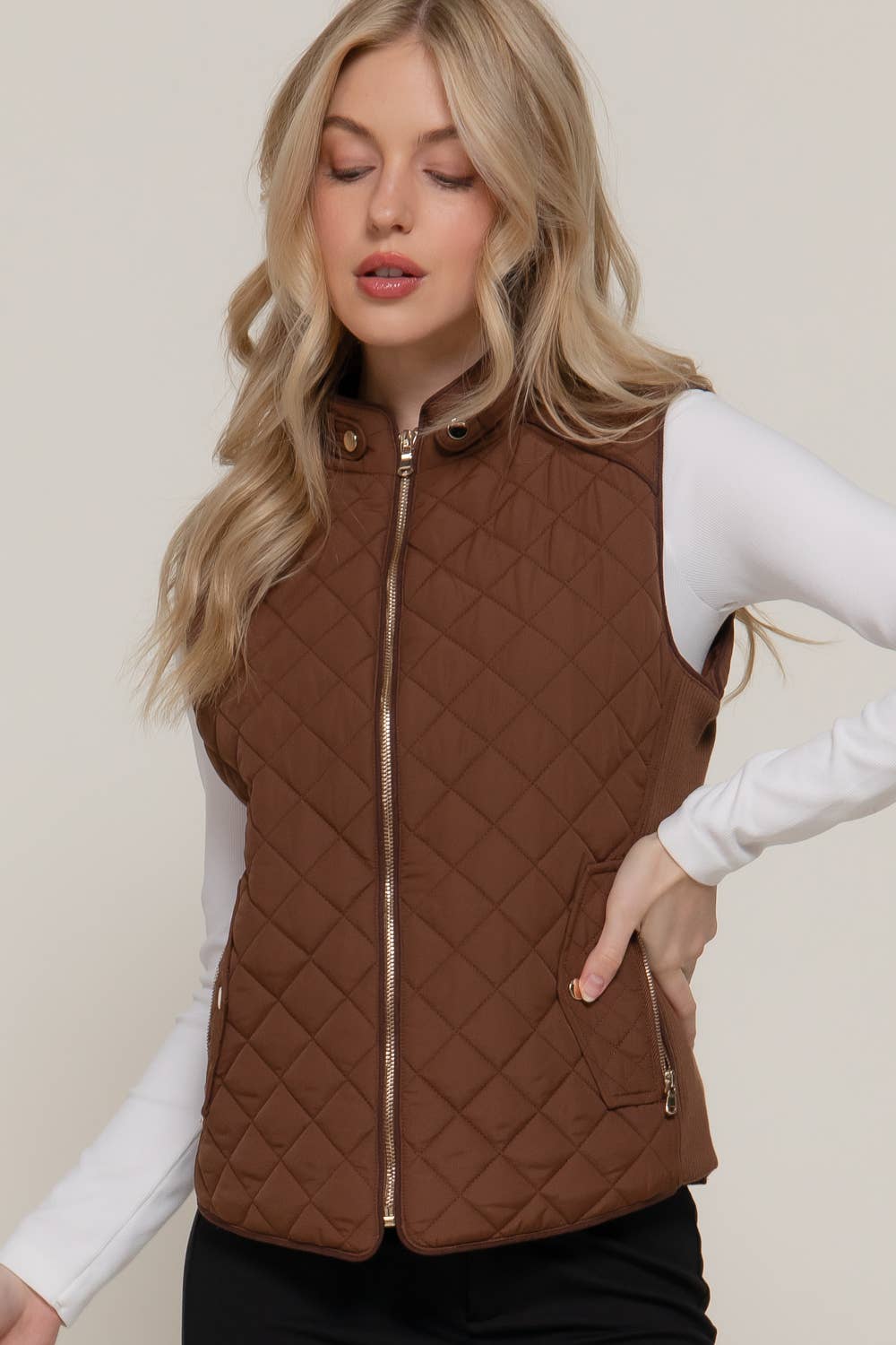 Hazelnut Piping Rib Quilted Vest
