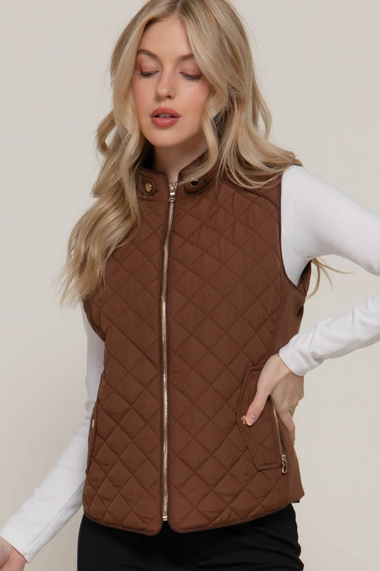Hazelnut Piping Rib Quilted Vest