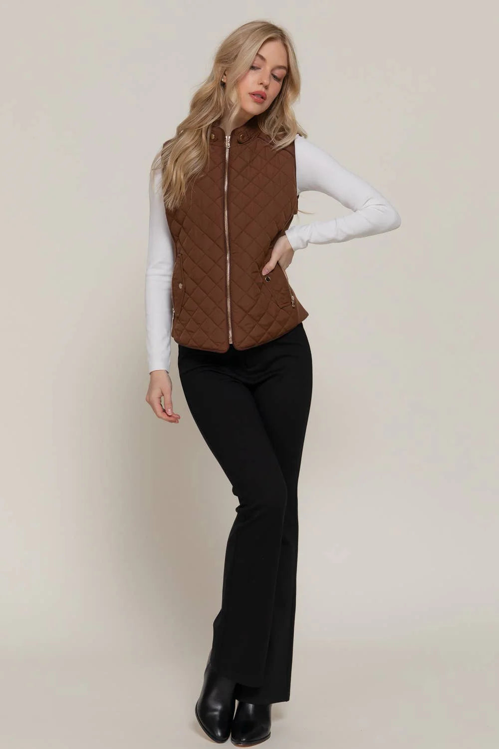 Hazelnut Piping Rib Quilted Vest
