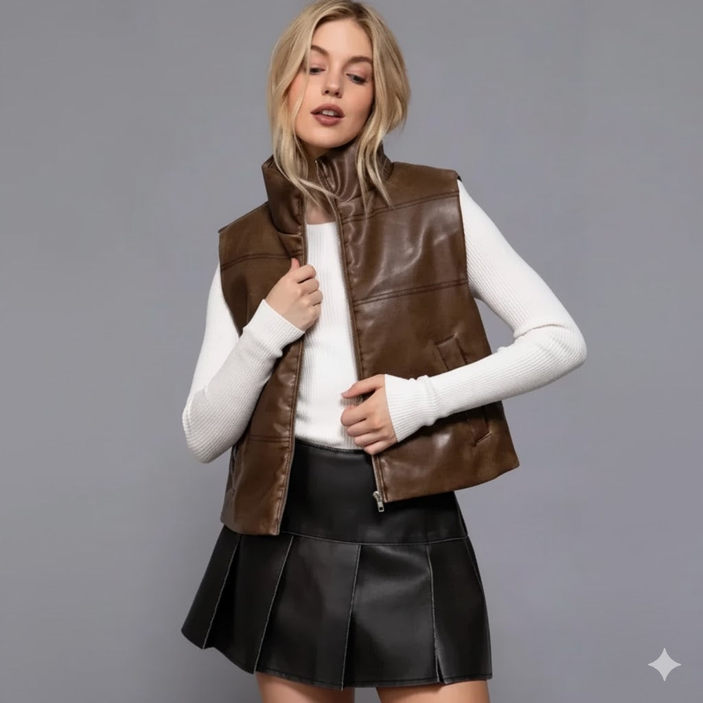 Faux Leather Hazelnut Vest