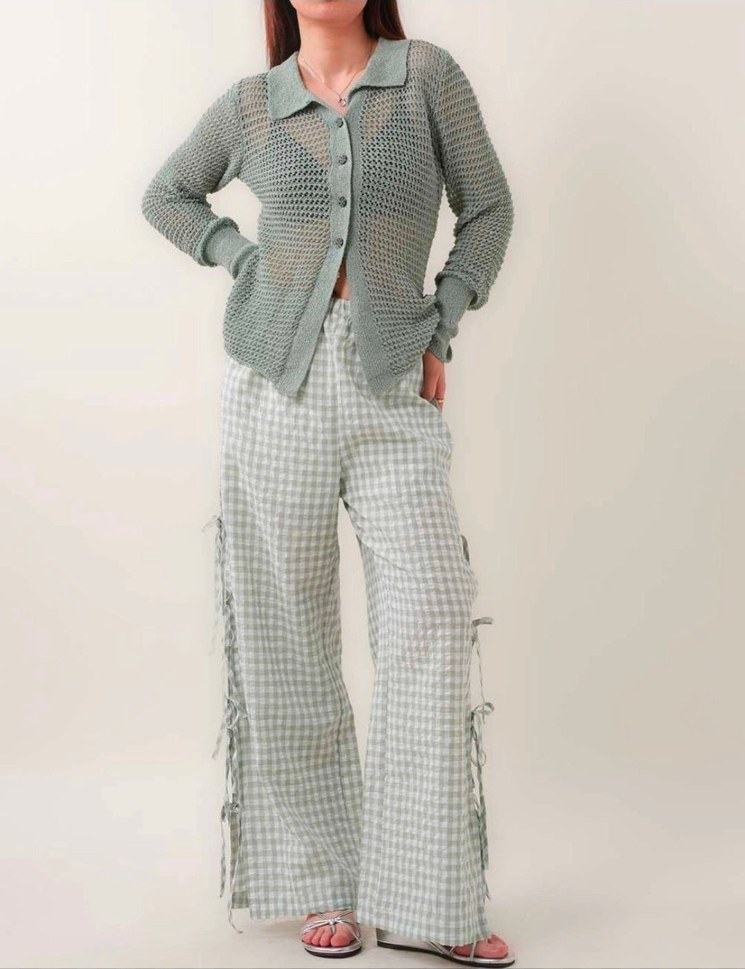 Green Gingam Tie Pant IMS