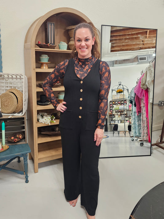 IMS Black Button Up Jumpsuit